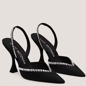 New Stuart Weitzman Black Gemcut Curve Pointed Toe Slingback Pump